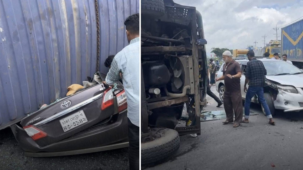প্রাইভেটকারের ওপর উল্টে পড়ল কাভার্ডভ্যান, একই পরিবারের ৪ জন নিহত