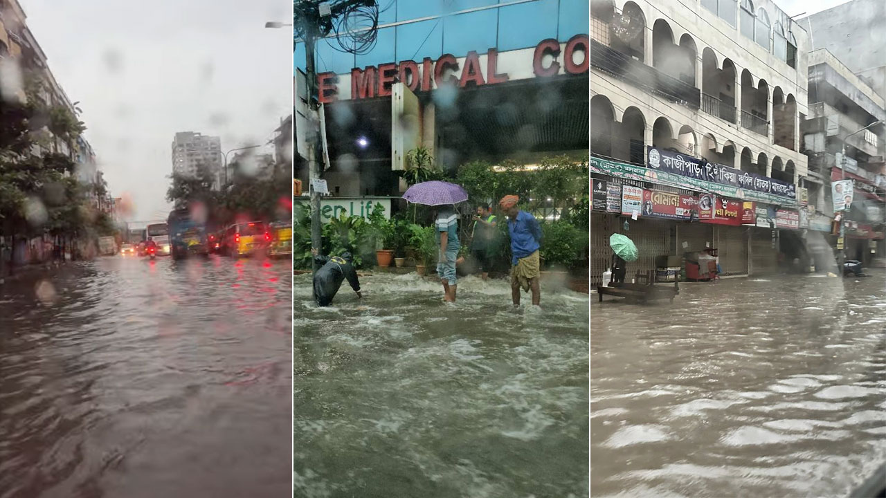 মুষলধারে বৃষ্টিতে ঢাকায় জলাবদ্ধতা