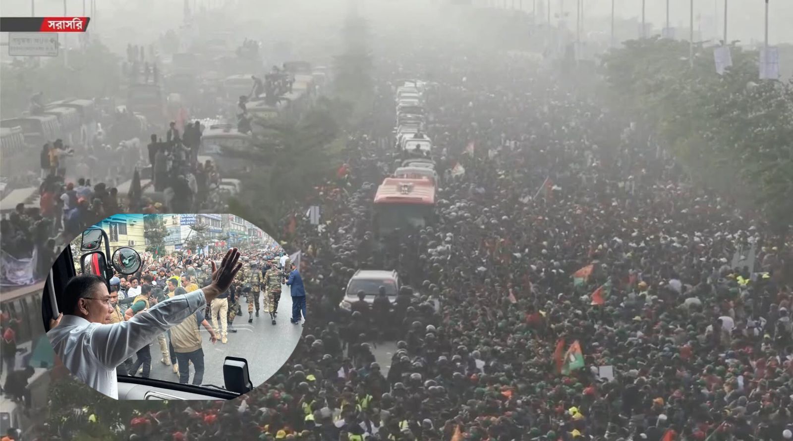 ৩০০ ফিটে সংবর্ধনাস্থলে তারেক রহমান, নেতাকর্মীদের আনন্দ উল্লাস